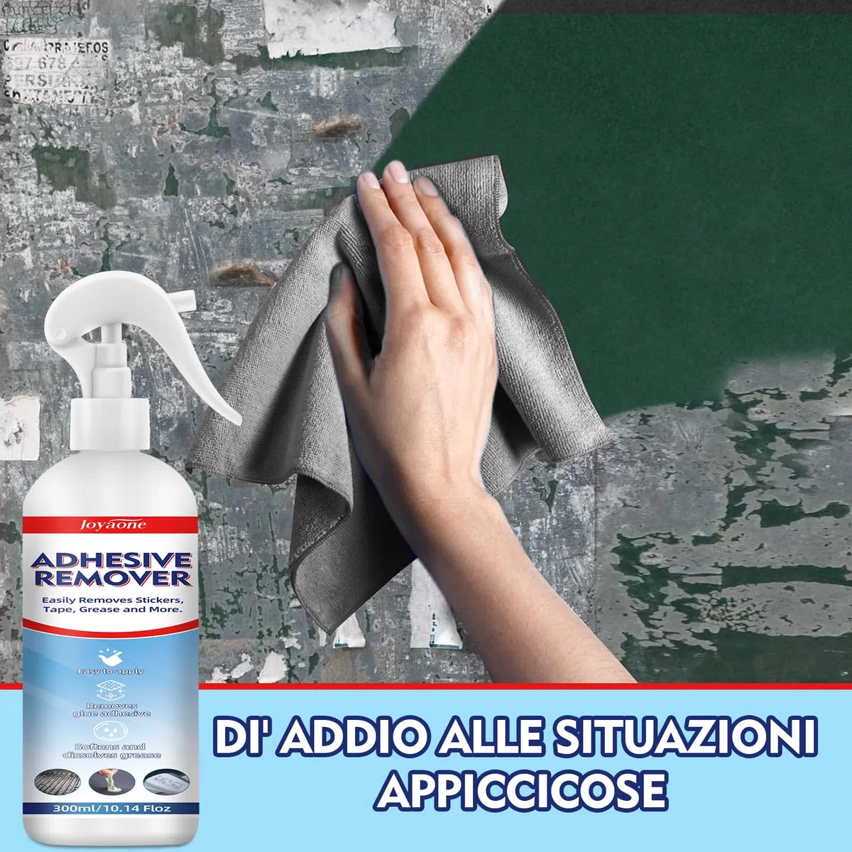 Rimuovi Colla Kit 300 ml, Rimuovi Colla Adesivi, Formula Sicura per Superfici Auto, Vetri e Pareti, Detergente ad Azione Rapida per Etichette, Decalcomanie, Nastro Adesivo, Residui e Macchie Ostinate