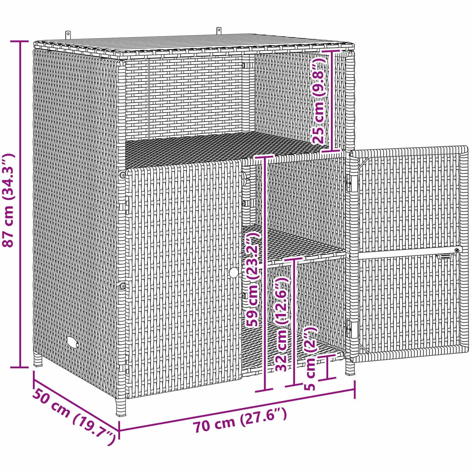 vidaXL Armadietto Grigio 70 x 50 x 87 cm Poliestere e Rattan Roly, Scaffale da Giardino e Terrazzo, Armadietto Rettangolare, Legno e Rattan Resistente, Leggero e Pratico per Esterni