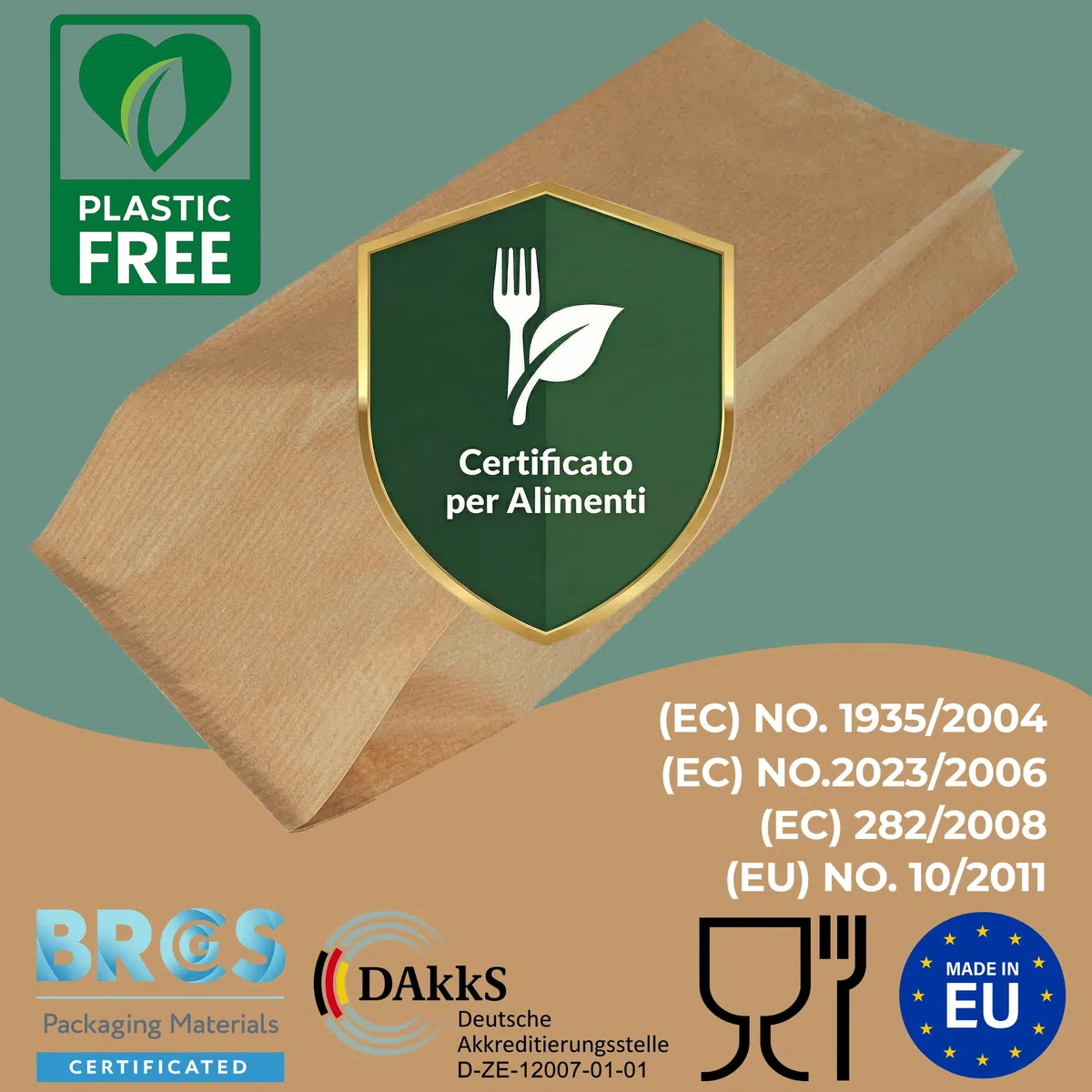 250 Sacchetti Carta per Alimenti - Sacchetti Pane Carta Kraft - Buste Alimentari, Confetti, Biscotti Marrone 12x5x27cm