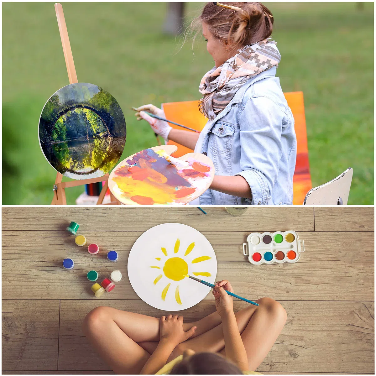 Belle Vous Set di 2 tele da pittura rotonde, 30 cm, grande tela rotonda pre-tesa, telaio rotondo per pittura acrilica e olio, disegno e schizzo