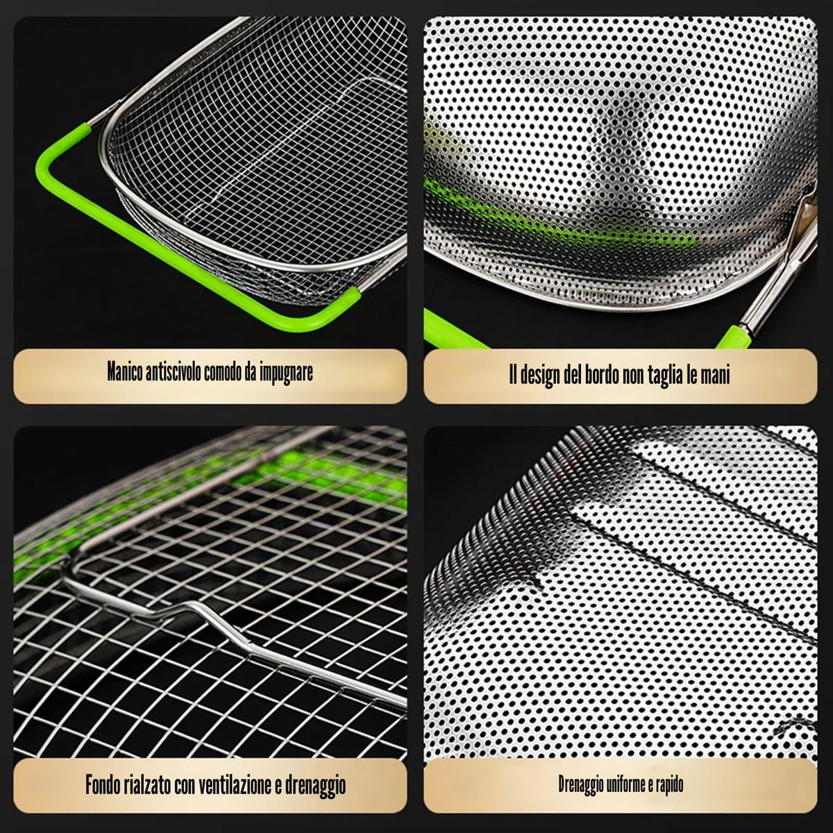 Scolapasta estensibile da posizionare sul cestello del lavello (38–54 cm), scolapasta a maglia fine per la cucina, per scolare gli alimenti e riporre le stoviglie – Scolapasta da lavello verde