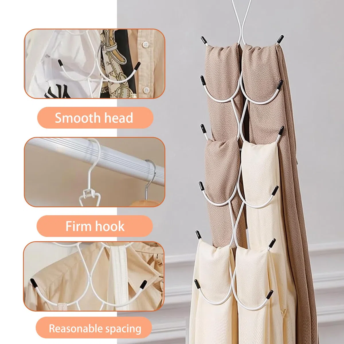 2 Confezione di Porta Cravatte Armadio Organizer per Sciarpe con 12 Ganci Pieghevole Appendino per Sciarpe Salvaspazio per Scialle, Cintura, Cravatta