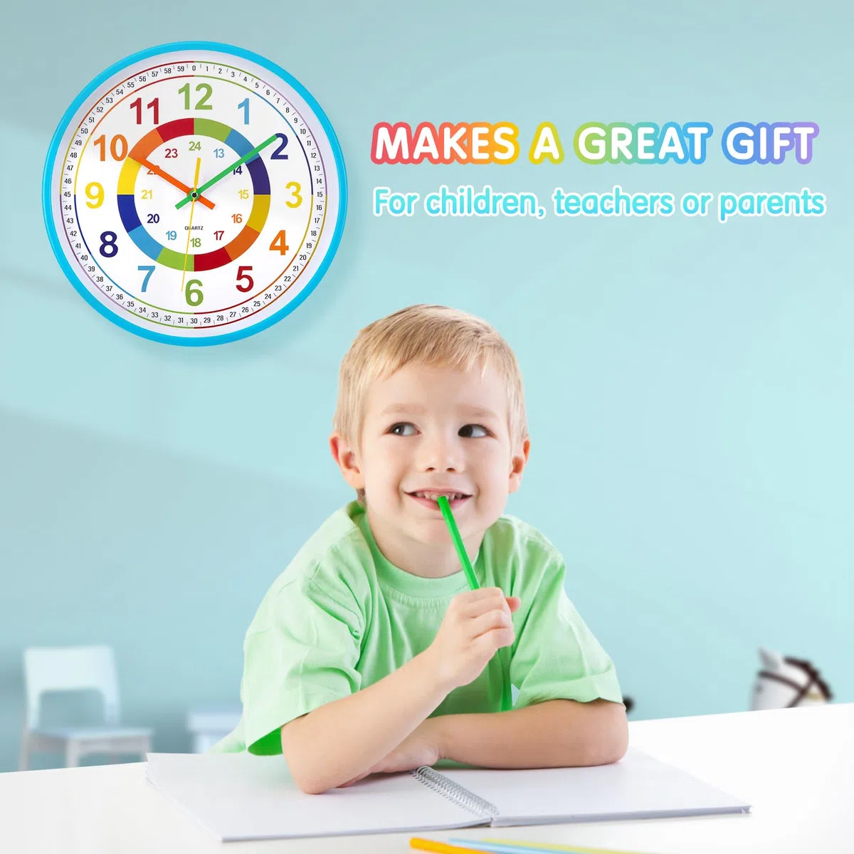 Orologio da Parete Educativo per Bambini Orologio da Muro Silenzioso Orologio per la Camera da Letto, Adatto per la Scuola 30 cm
