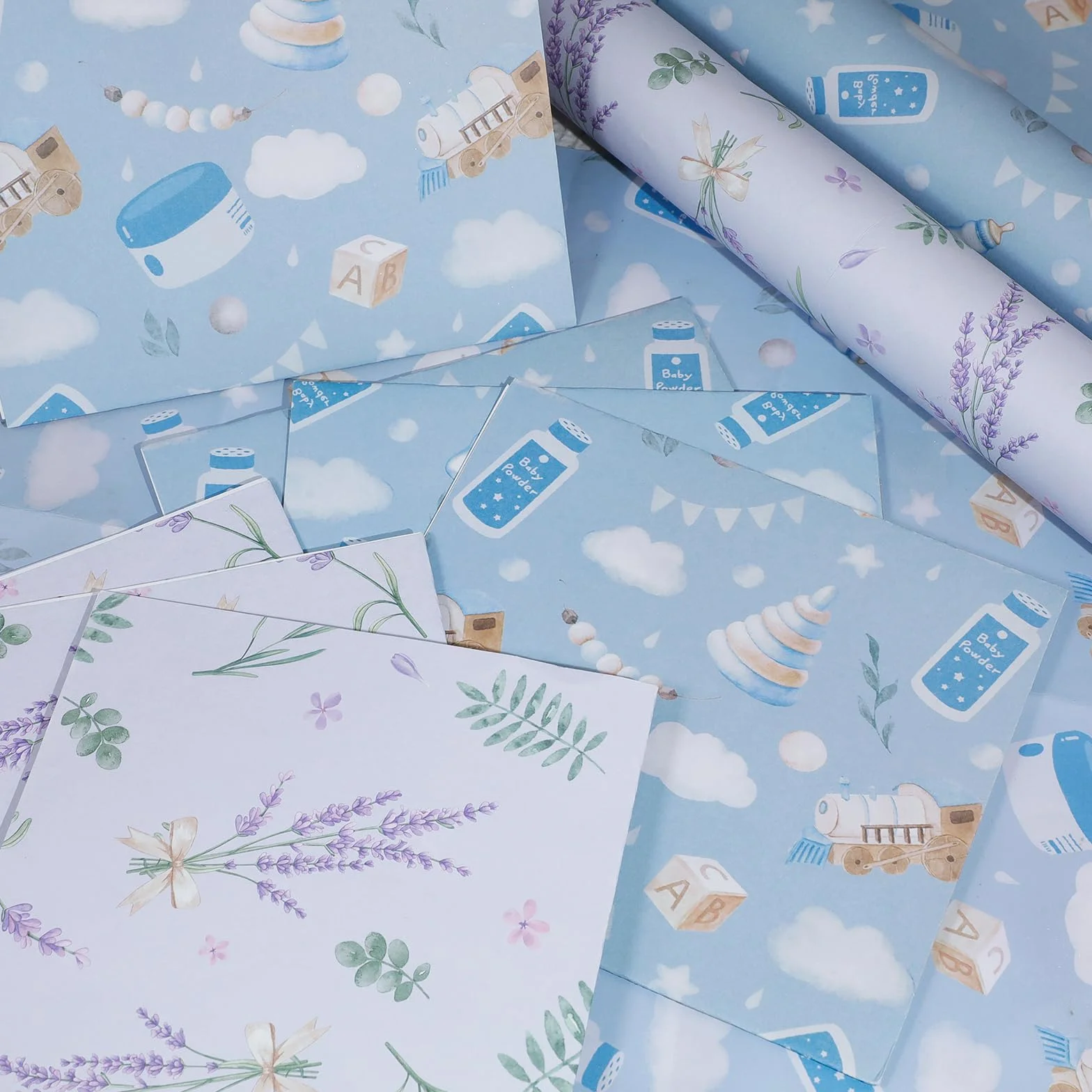 SCENTORINI Carta Profumata per Cassetti, 12 Fogli, Misura 36.5x52cm, Aroma di Lavanda e Talco per Bambini per Cassetti, Armadio, Decorazione Profumata Carta da Regalo