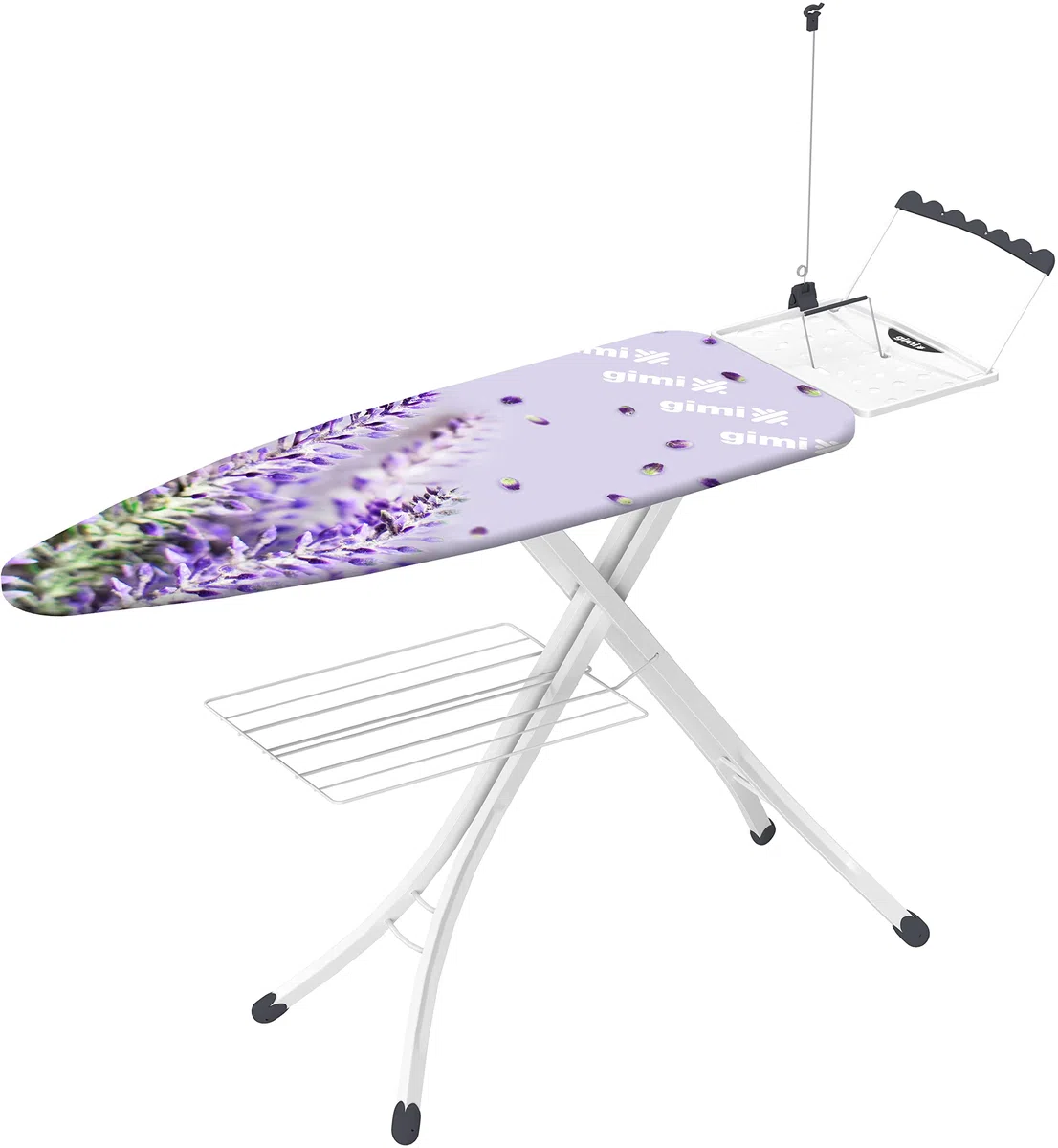 Gimi Golden Asse da Stiro, con Griglia Portabiancheria, con Portacaldaia, per Mancini, con Antenna Tendifilo, Regolabile in Altezza, Metallo, Bianco, 154 x 45 x 93 cm, colori assortiti
