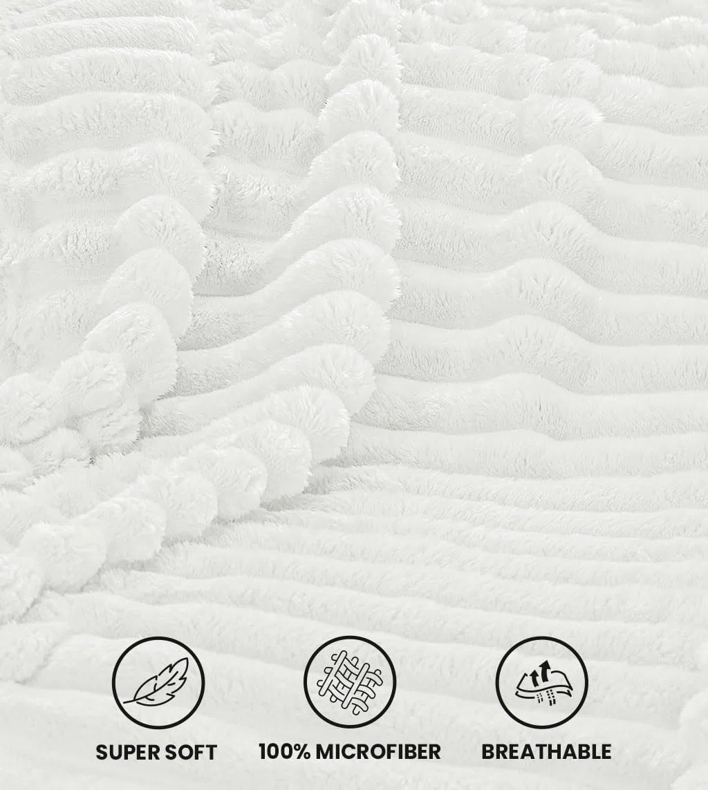Utopia Bedding Plaid Polare a Righe, Leggero e Morbido, Adatto a Tutte le Stagioni, per Letto, Divano o Poltrona [150x200 cm, Bianco Panna]