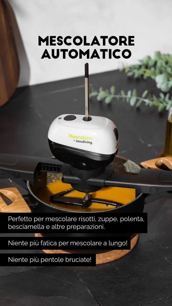 Innoliving Mescolatore Automatico INN-785 Mescolone, Miscelatore da cucina a Batteria Regolabile, Senza Fili, Facile da Pulire