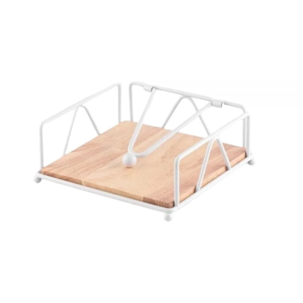 Portatovaglioli piatto, portatovaglioli in legno, dispenser quadrato da tavolo per la casa, dispenser di asciugamani di carta, portatovaglioli (bianco)