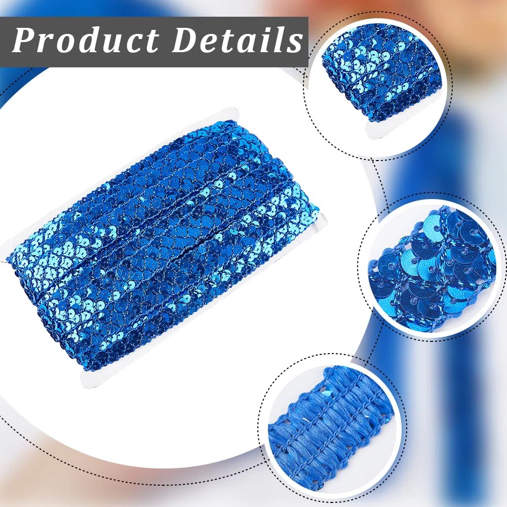 GORGECRAFT 13 m x 2 cm striscia di paillettes blu piatto 3 righe rotolo di paillettes trim nastro glitterato rotolo di paillettes metalliche per abito ricamo fabbricazione di gioielli