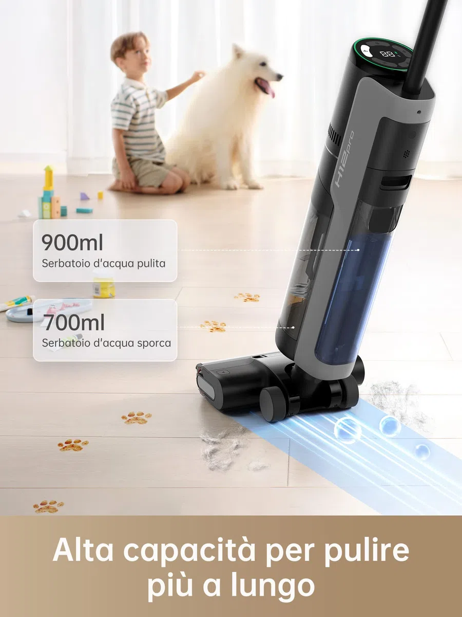 DREAME H12 Pro Aspirapolvere Lavapavimenti Senza Fili, Pulizia Bordi, Autopulente, Asciugatura ad Aria Calda, Serbatoio Acqua 900 ml, 35min Autonomia, Peli Animali Domestici, Pavimenti Duri