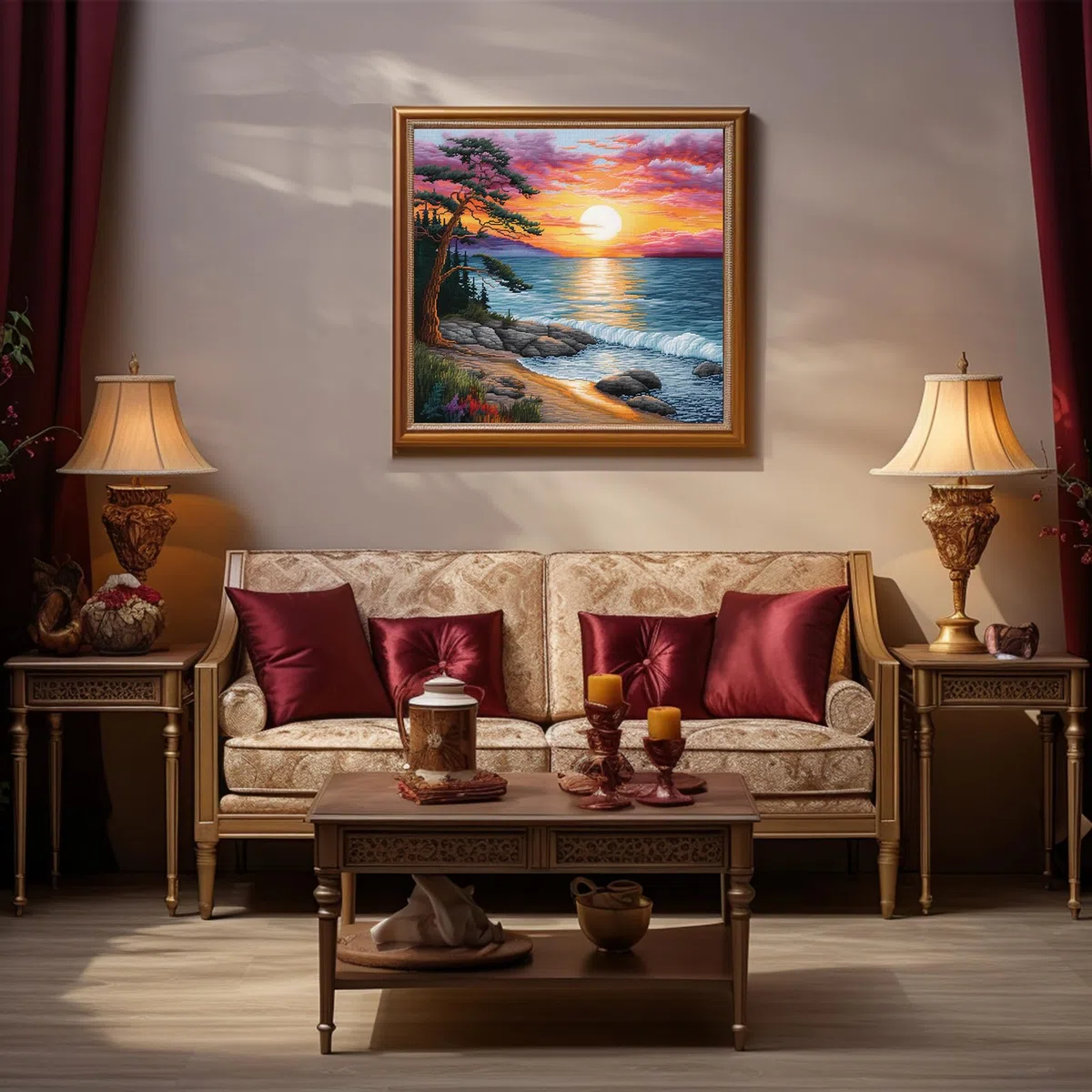 cukol cukol Kit Punto Croce da Ricamare Prestampato Completo, 11CT 40x40 cm | Quadro Paesaggi sul Mare, Schemi Facili Principianti, Set Ricamo ha Aspetto Raffinato per Decorazioni Parete, Hobby Creativi