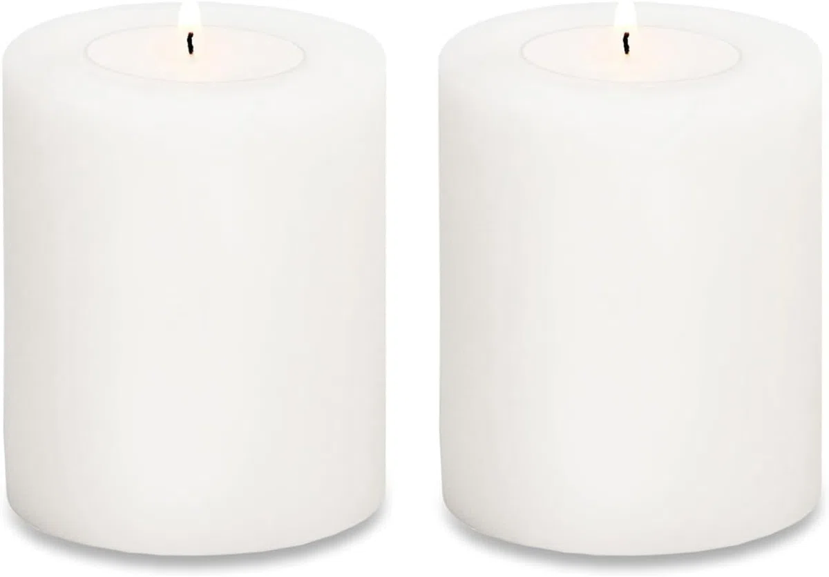 EDZARD Set die 2 candele permanenti Cornelius (altezza 9 cm, diametro 8 cm) bianco, utilizzabile su entrambi i lati per candeline standard e candeline più alte con involucro in plastica