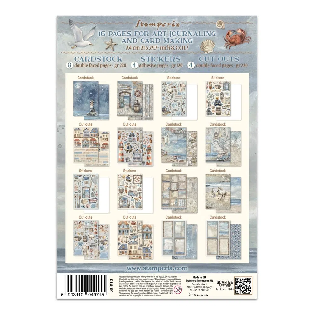 Stamperia - Junk Journal Stickers, Cut-Outs, and Backgrounds for Scrapbooks, Albums, Card Making, Bullet Journalling and More, Perfect for Hobbies, Crafts, and Gifting (Silent Sea)