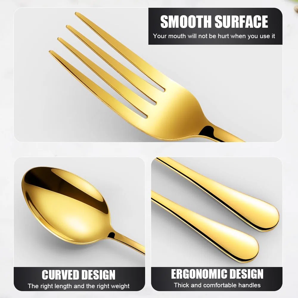 24 Pezzi Posate Acciaio Inox Forchette e Cucchiaio Oro,Cucchiai Dessert,Torta Forchette da Tavola,Cucchiaini da Caffè Piccoli,Forchetta da Dessert,Cucchiaino da Tè,Coffee Spoon per Casa