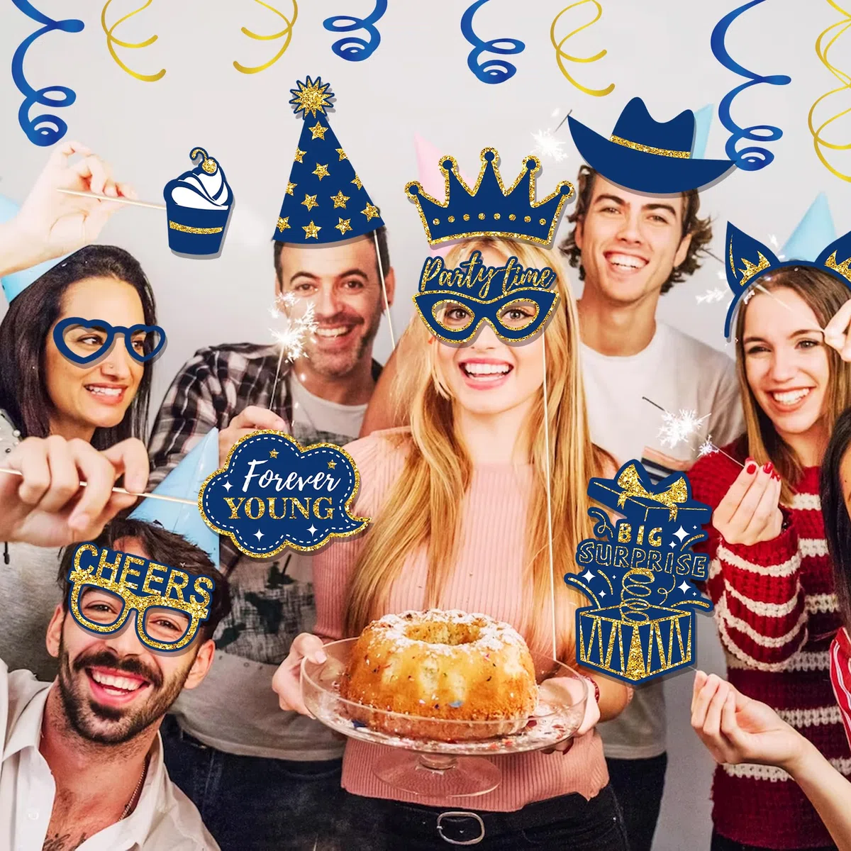 36 blu compleanno Photo Booth, Decorazioni Compleanno, Accessori Fotografici per Feste, Accessori Fotografici con Cappello, Corone per Compleanno, Matrimonio, Laurea, Natale, Capodanno