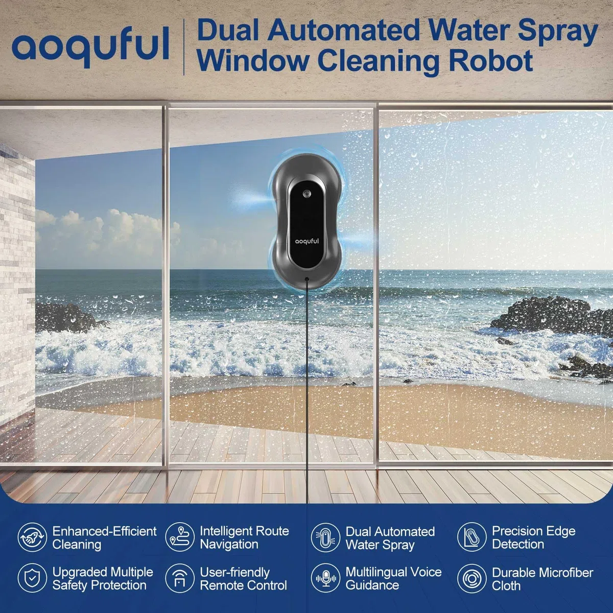 Robot Lavavetri Intelligente - Pulitore Elettrico con Doppio Spruzzo d'Acqua, Controllo Remoto e App, Adatto per Vetri Interni ed Esterni, Include 12 Panni, Grigio