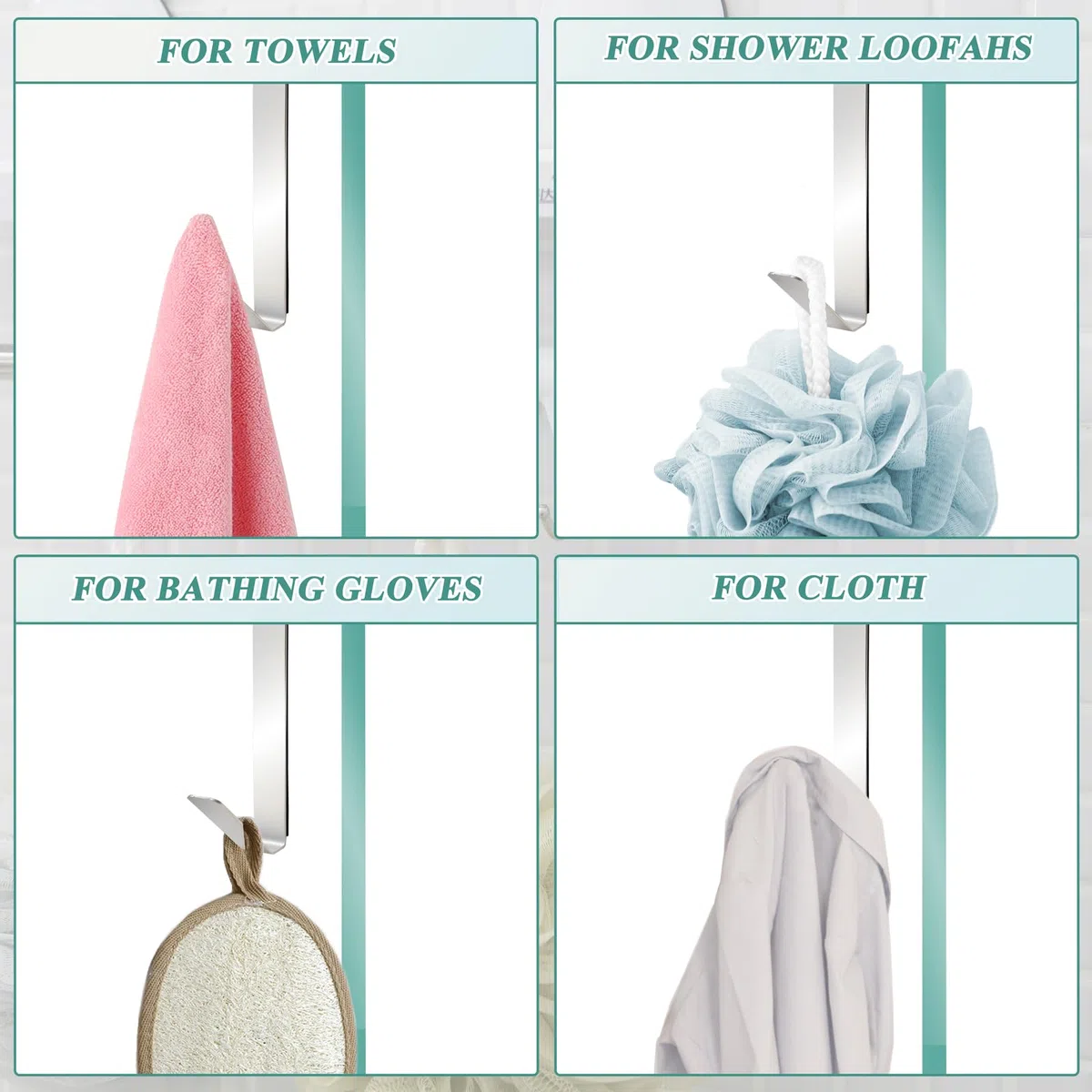Set di 3 Ganci da Doccia in Acciaio Inox, Ganci per Asciugamani da Bagno,senza Forature, Ganci per Doccia in Vetro con Imbottitura di Protezione, per Doccia in Vetro, Camera da Letto, Cucina