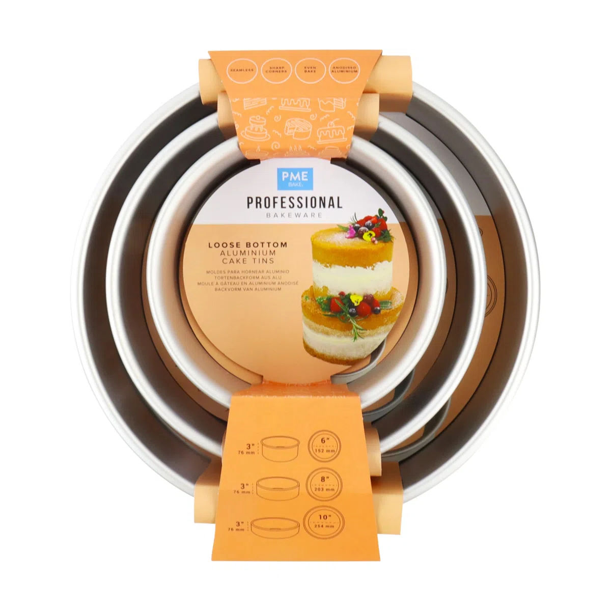 PME Set di 3 teglie rotonde con fondo rimovibile - 76 mm di profondità