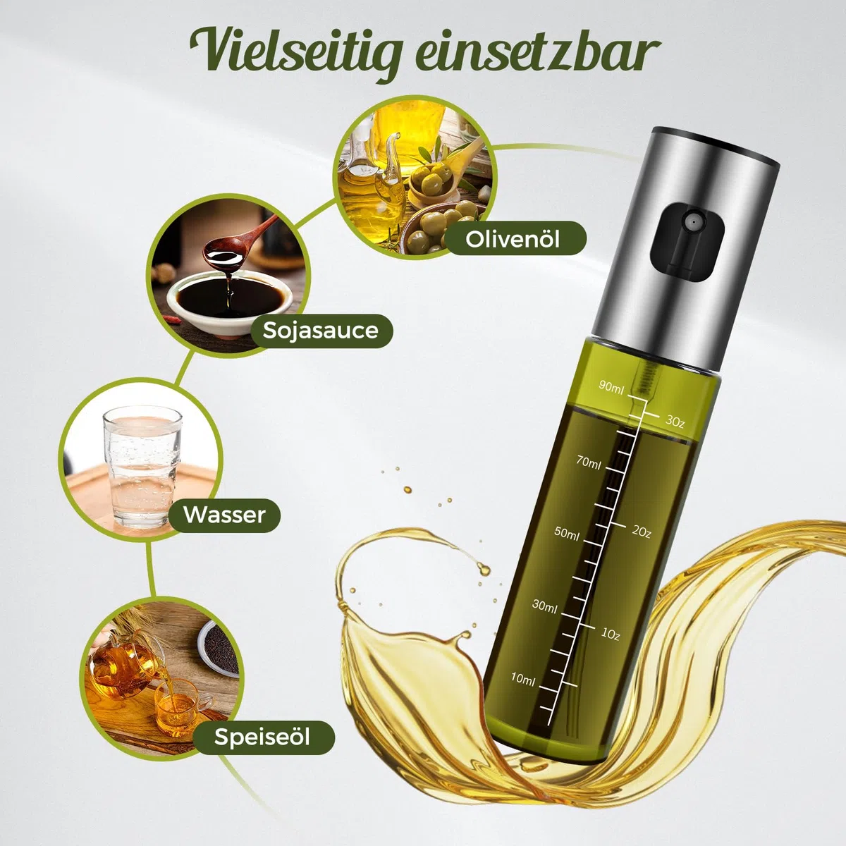 Zanfqvo Spruzzino Olio per Friggitrice Aria, 2 Pezzi Spray Olio Cucina Vetro Speciale Verde con Protezione UV, Nebulizzatore Olio per Grigliare, Insalata, Cottura al Forno