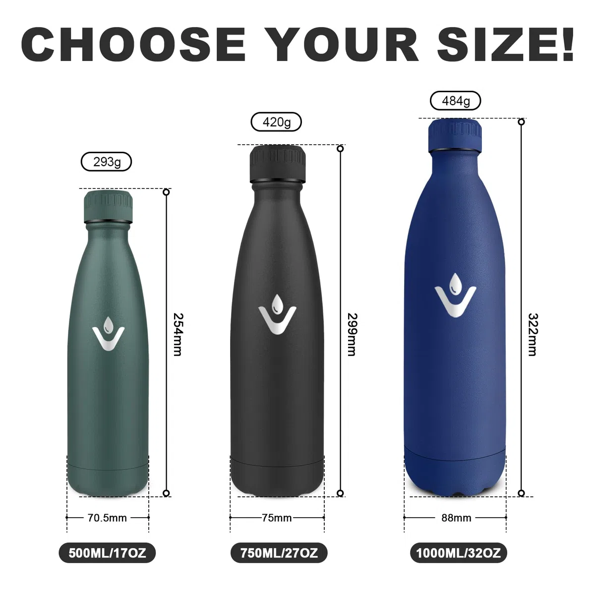 Borraccia Termica 750ml, Doppia Parete Isolata, Senza BPA, Bottiglia Acqua Riutilizzabile in Acciaio Inox, a Prova di Perdite, Bottiglia Termica per Adulti, Scuola, Ufficio, Viaggi, Sport, Campeggio