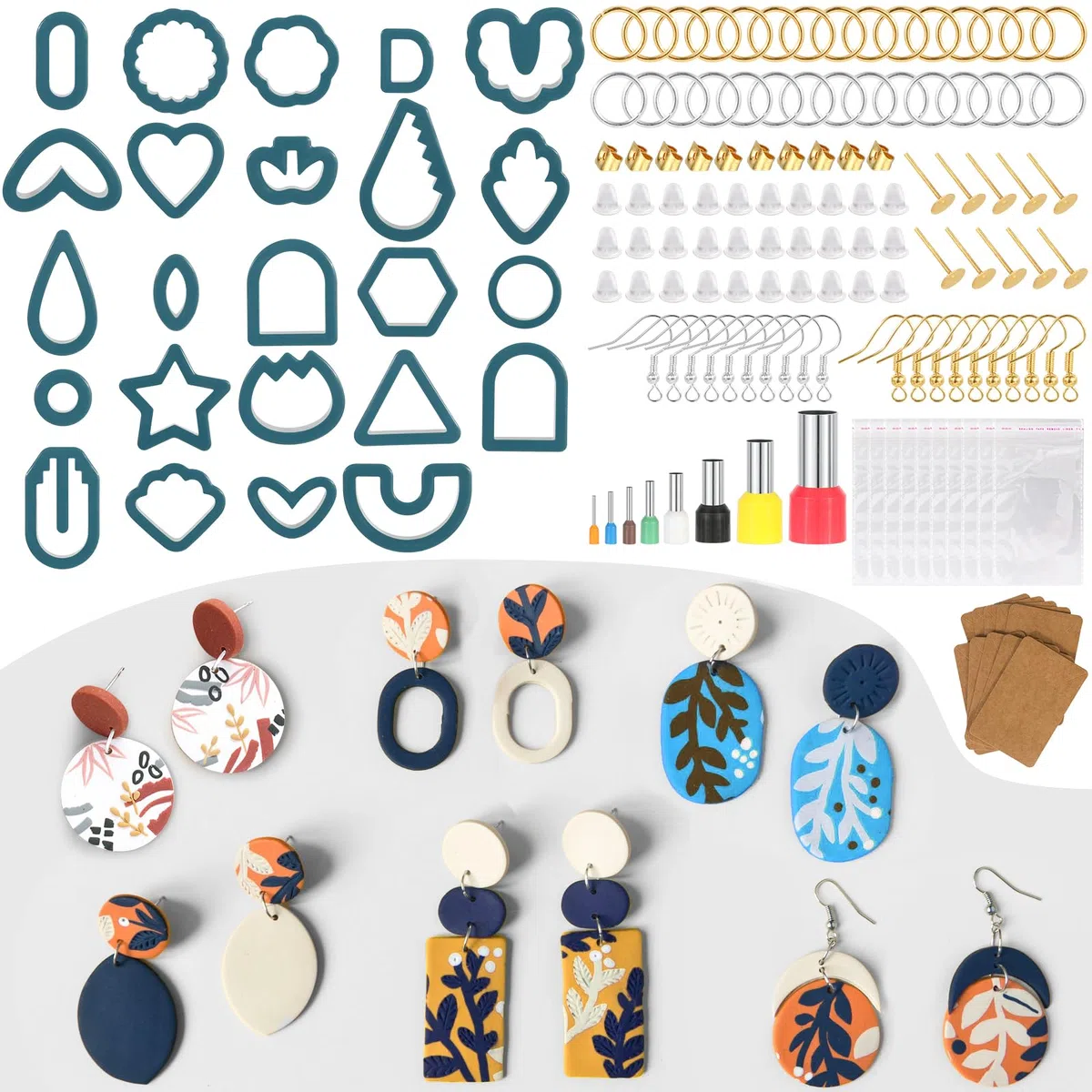 MWOOT Kit da 142 pezzi di stampi per argilla polimerica per orecchini, accessori per la creazione di gioielli, unisex, per adulti, blu, plastica, piccoli, moderni, non pieghevoli