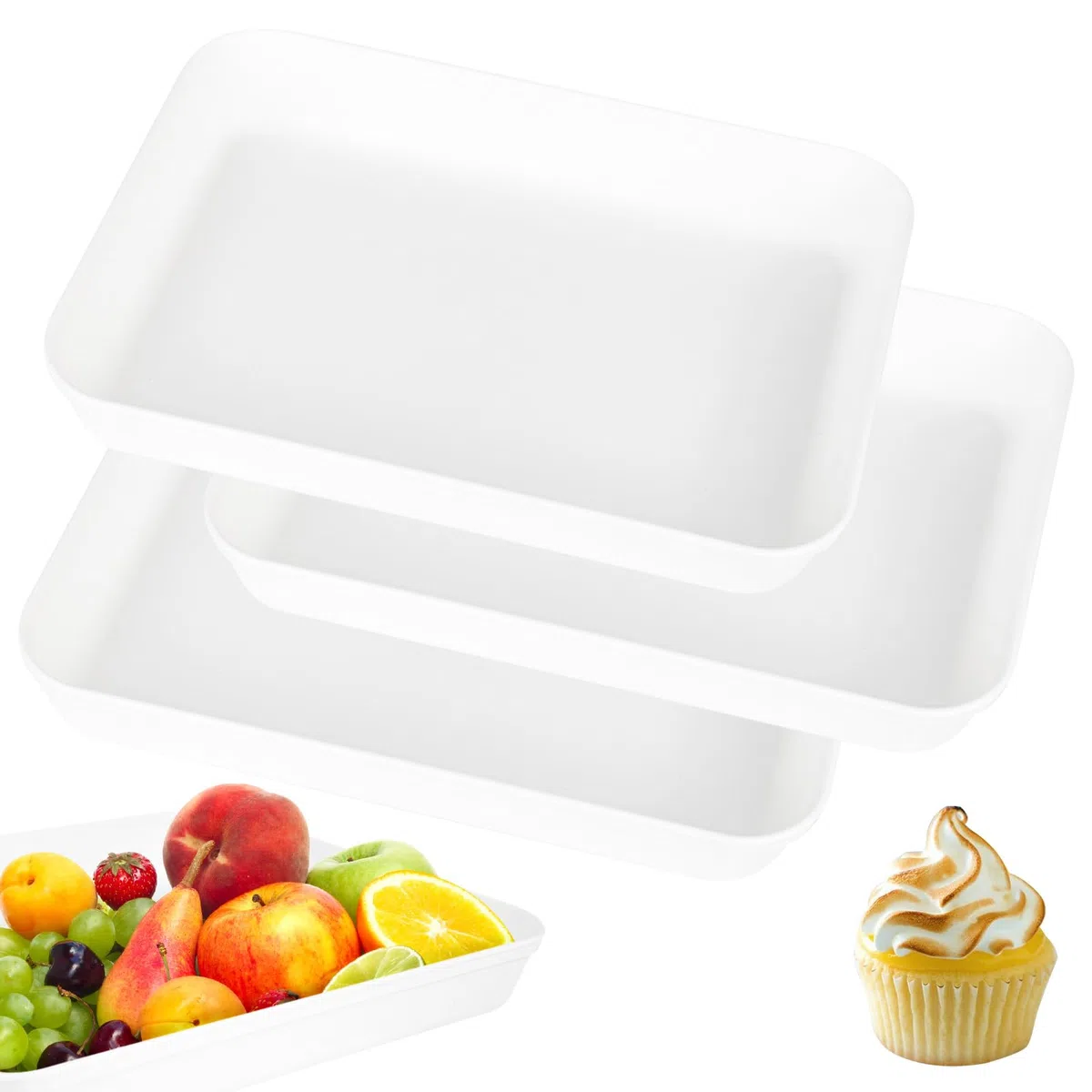 Set di 3 vassoi da portata in plastica, 31 x 22 x 4 cm, grandi vassoi da portata per feste, senza BPA, riutilizzabili, per buffet, feste, picnic