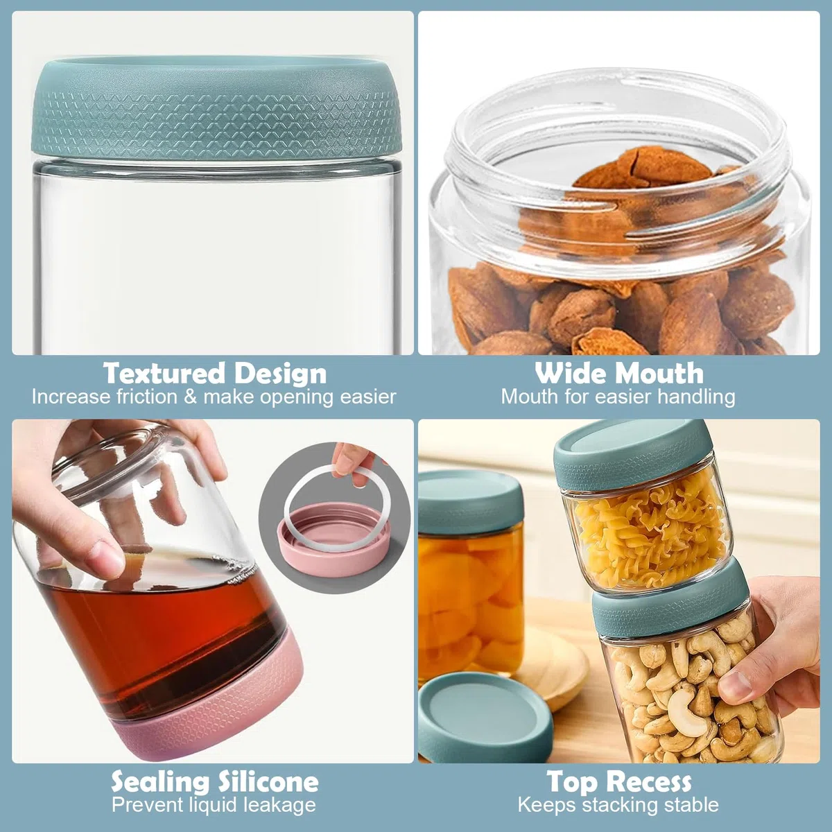 6 Pezzi Barattoli Vetro con Coperchio, 350/500 ml Riutilizzabili Overnight Oats Jar con Coperchi Vite, Barattolo Cucina per Avena Miele Frutta Spezie Marmellata Insalata Yogurt, Mason Jar