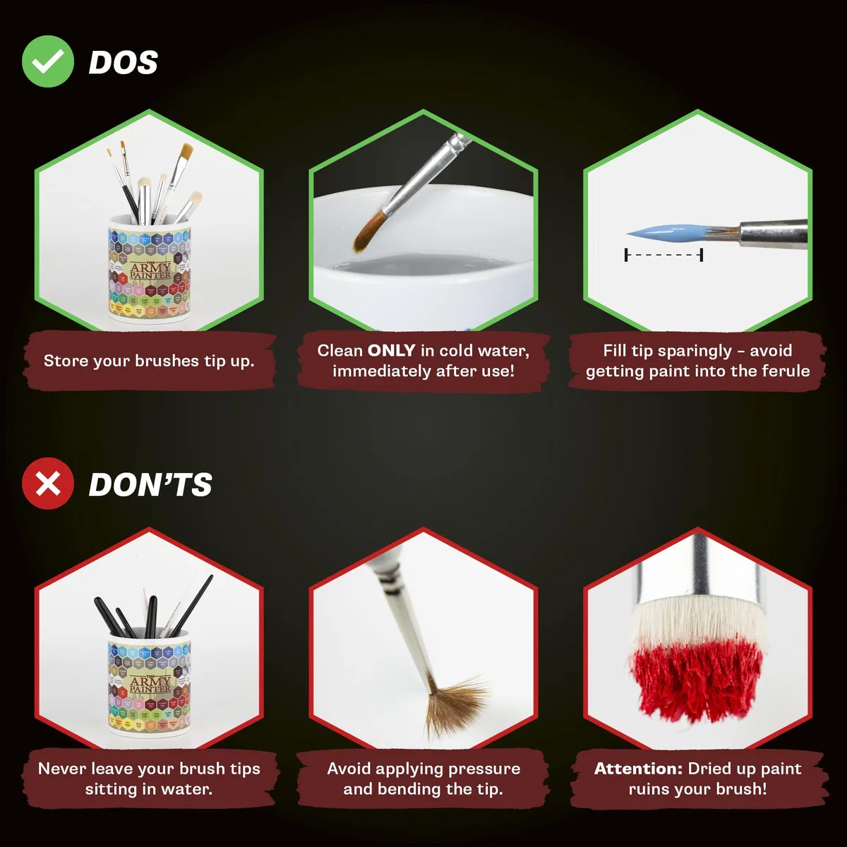 The Army Painter, Hobby Starter Brush Set di 3 pennelli per colori acrilici inclusi Drybrush, Small Detail & Standard Brush, pennello da modellazione a punta fine per pittura in miniatura fantasy