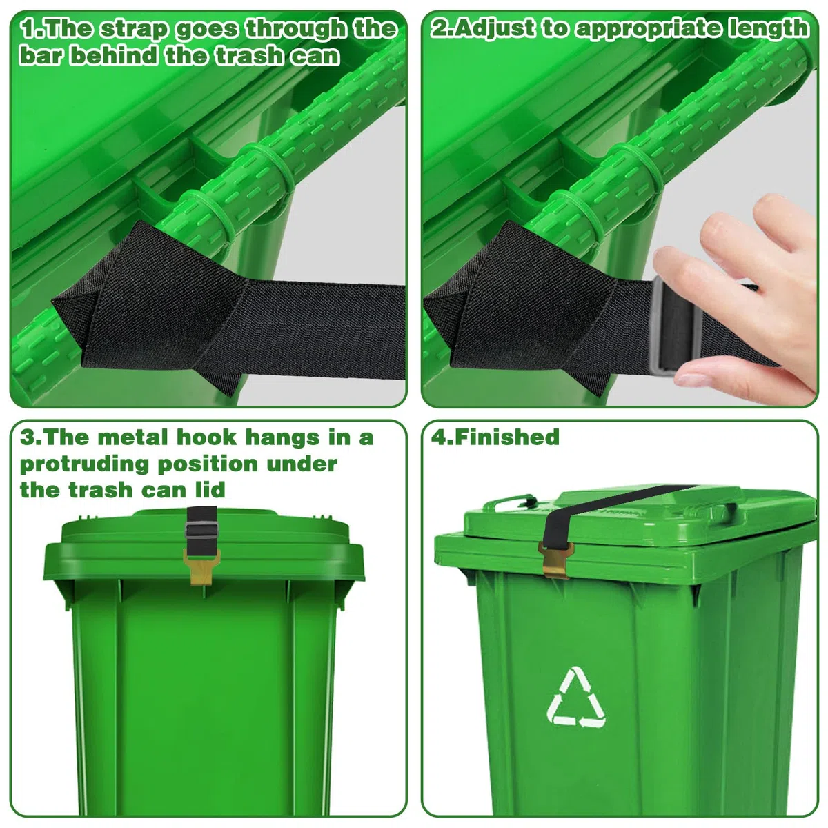 2 Trash Can serrature per coperchio bidone della spazzatura a prova di orso, chiusure per bidone della spazzatura per animali, chiusura regolabile per bidone della spazzatura per animali