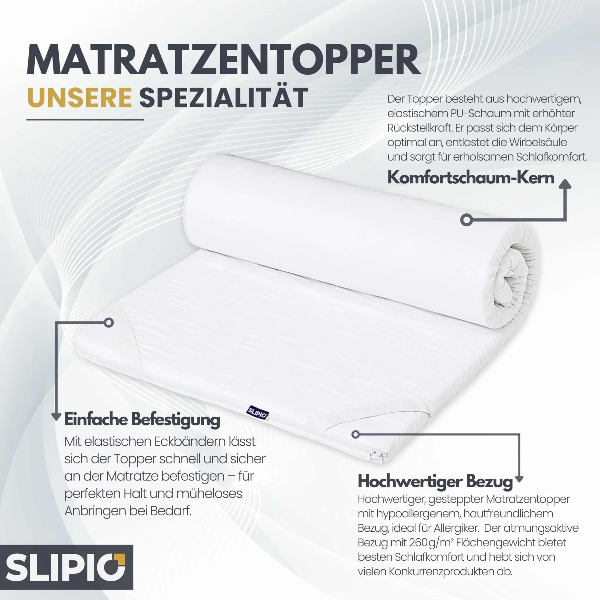 Coprimaterasso topper 140 x 180 cm | altezza 6 cm | massaggio profilato a 5 zone Ergo+ ottimale adattamento del corpo | Rivestimento traspirante e lavabile in lavatrice | Coprimaterasso