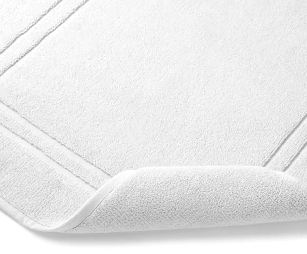 Corredocasa Set da 2 Pezzi Tappeto da Bagno in Puro Cotone Bianco, Arredo Elegante per Scendi Doccia, Dimensioni 50x75 cm, Ideale per Alberghi e B&B e Casa con Design Raffinato e Assorbenza Eccellente