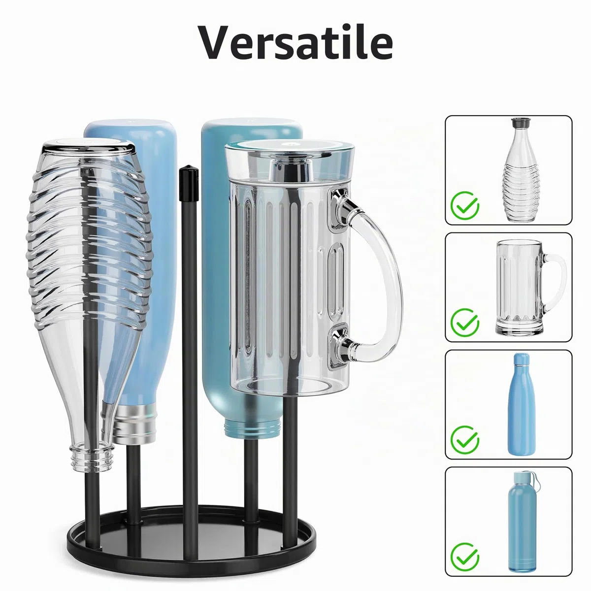 Portabottiglie per SodaStream - Scolabottiglie premium in ceramica con vassoio di sgocciolamento per 5 bottiglie SodaStream Crystal | Emil Nero