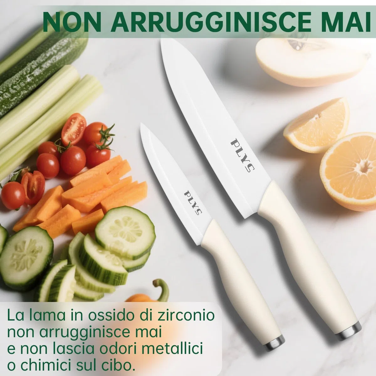 Plys Set Coltello Ceramica Cucina: Coltelli Ceramica da Carne Professionale Manico Bianco