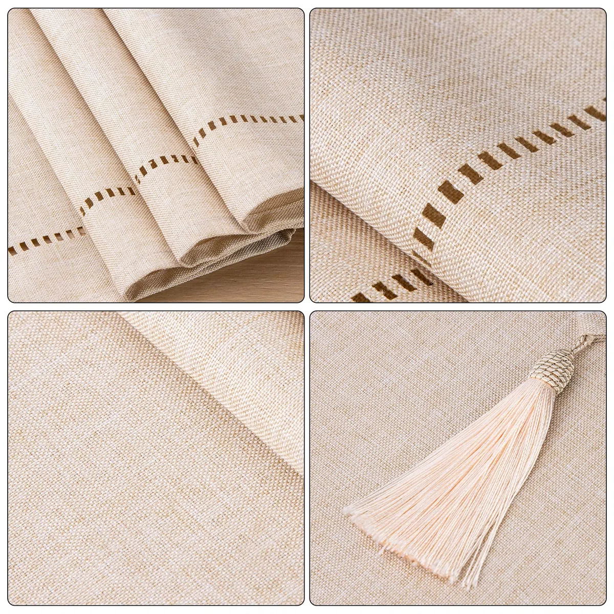 Runner da tavola in lino, bianco, crema, beige, 32 x 220 cm, runner da tavolo, liscio, moderno, facile da pulire, per tavolo da pranzo, tavolino, ristorante, decorazione