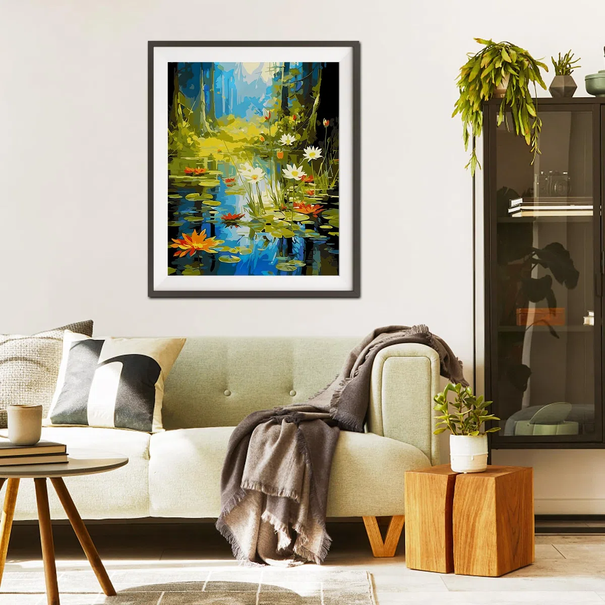 QENSPE Paesaggio Dipingere con i Numeri per Adulti, Kit di Pittura su Tela Fai da Te per Adulti, Kit di Dipingere con i Numeri con Pennelli Pigmento Acrilico Disegno Pittura 40x50 cm (Stagno Loto)