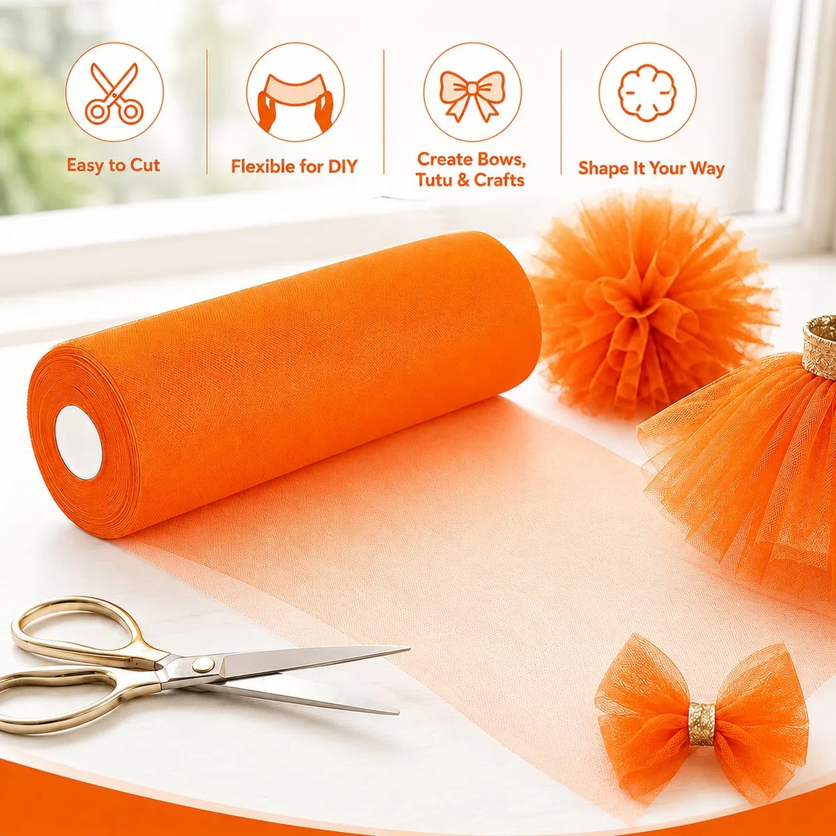 Rotolo di tulle Orangza, 30 cm x 92 m, nastro in tulle, decorazione per matrimoni, tessuti, tulle, tessuto al metro, organza per fai da te, artigianato, pompon, archi, decorazioni per feste (arancione