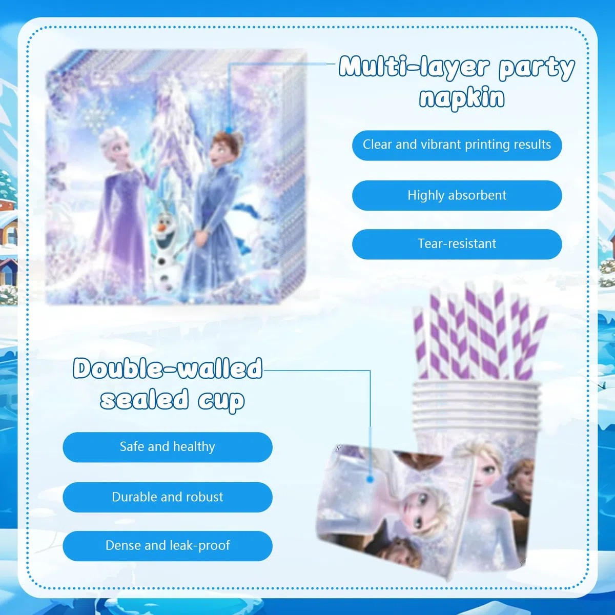 Set di 61 stoviglie per feste, feste di compleanno per bambini, set di stoviglie per il compleanno dei bambini, con piatto, tovaglioli, tovaglie, cannucce, stoviglie per feste per 10 ospiti