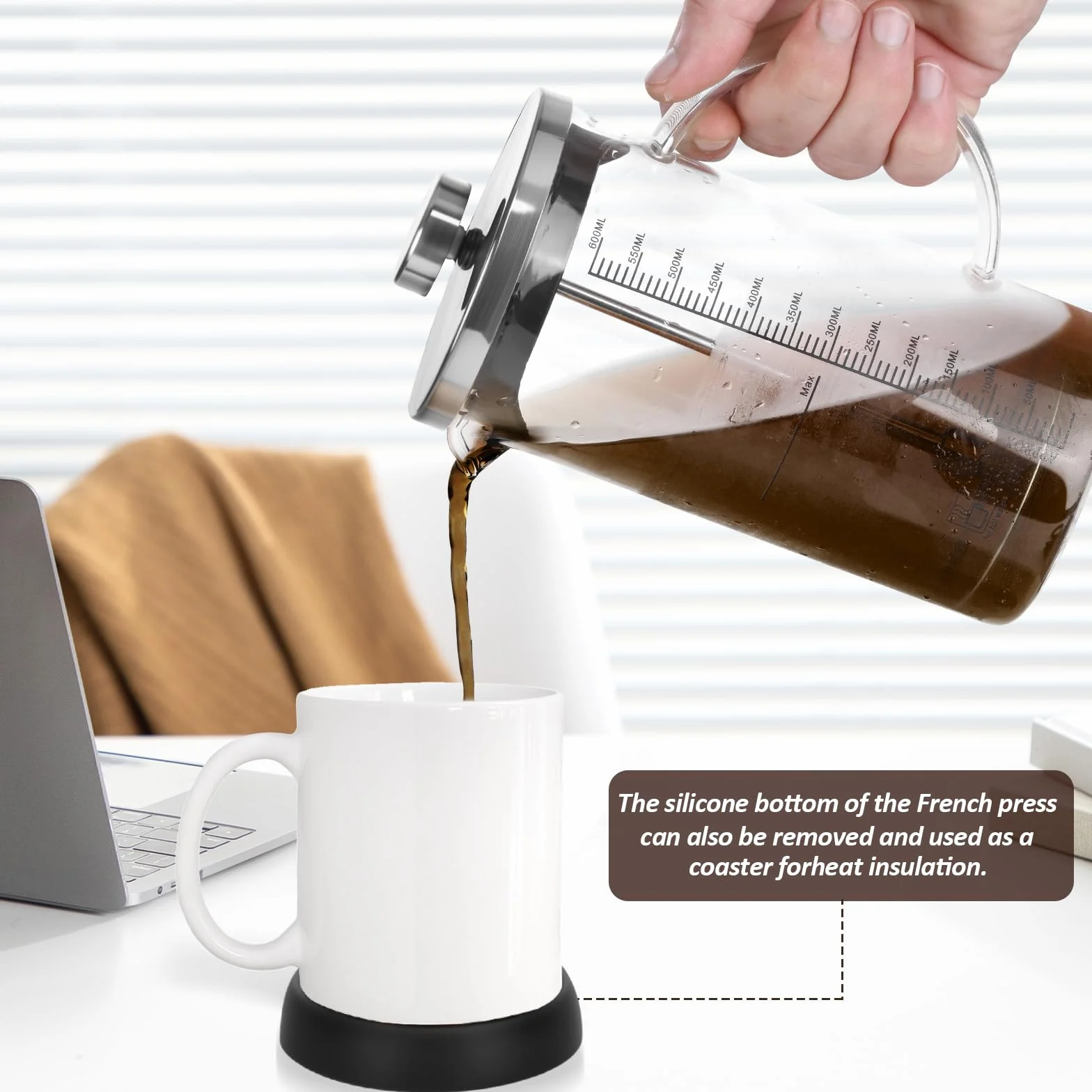 French Press, 600ml French Press Caffettiera Adatta per la Casa o in Viaggio