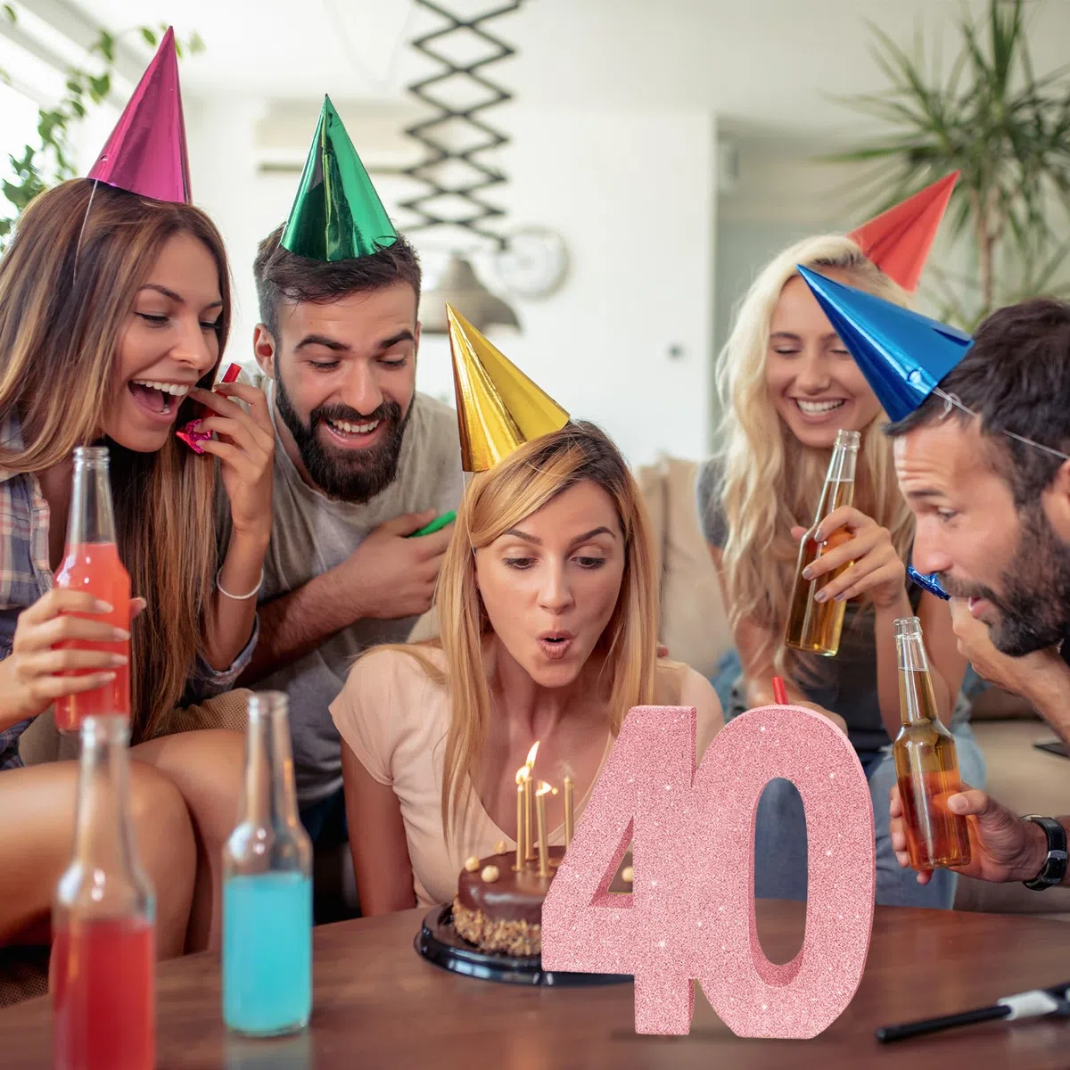 Numero 40 - Decorazione Centrotavola Glitterata Rosa, Decorazioni da Tavolo per il 40° Compleanno per Donne, 20 cm, Scintillante Numero 40 Topper da Tavolo per Decorazioni da Tavolo per Compleanno