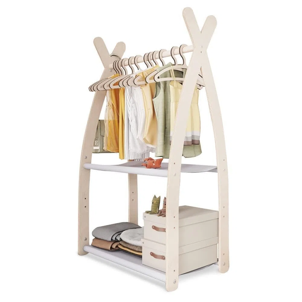 MAMOI® Armadio per Bambini in Legno 95x106x32cm / 53x95x32cm | Appendiabiti bambini da terra | Porta abiti | Guarderoba bambini per la cameretta | Armadio | 100% ECO | Prodotto nell'UE