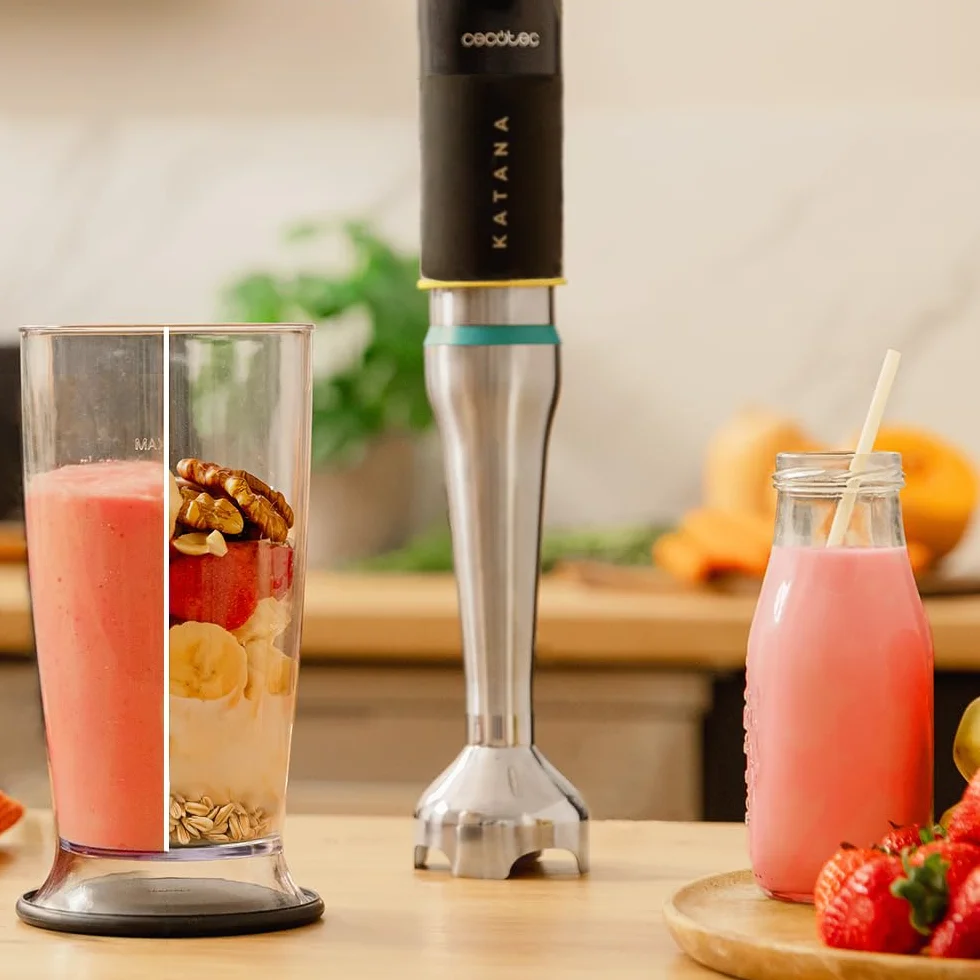 Cecotec Frullatore a immersione Katana 15 TotalDestroy Smash B. 1500W, Totale distruzione, Perreomove, 21 velocità, funzione turbo, campana antisalpaduras, 8 fogli di titanio, 800 ml