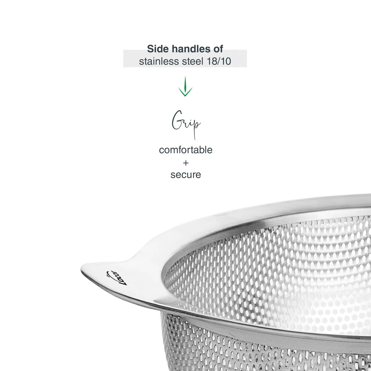 Lacor 62732 - Scolapasta Cucina Inox, Acciaio Inossidabile 18/10 e Ø20 cm | Contenitore universale impilabile con manici per scolare verdura o pasta. Adatto a pentole e lavastoviglie.