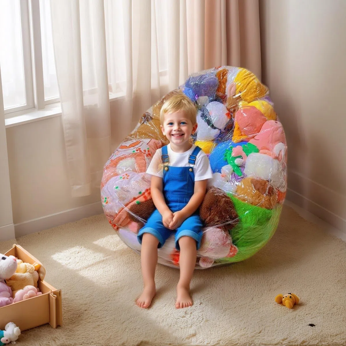 Copertura trasparente per poltrona a sacco con animali di peluche, protezione per casa, camera da, soggiorno, appartamento, asilo e sala giochi