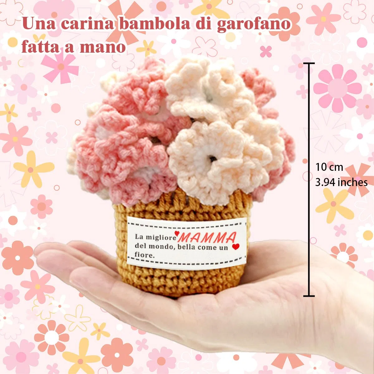 Regalo Mamma, Regalo Mamma Compleanno Decorazioni per la Vaso con Garofani all'uncinetto, la Migliore Idea regalo per la festa della mamma