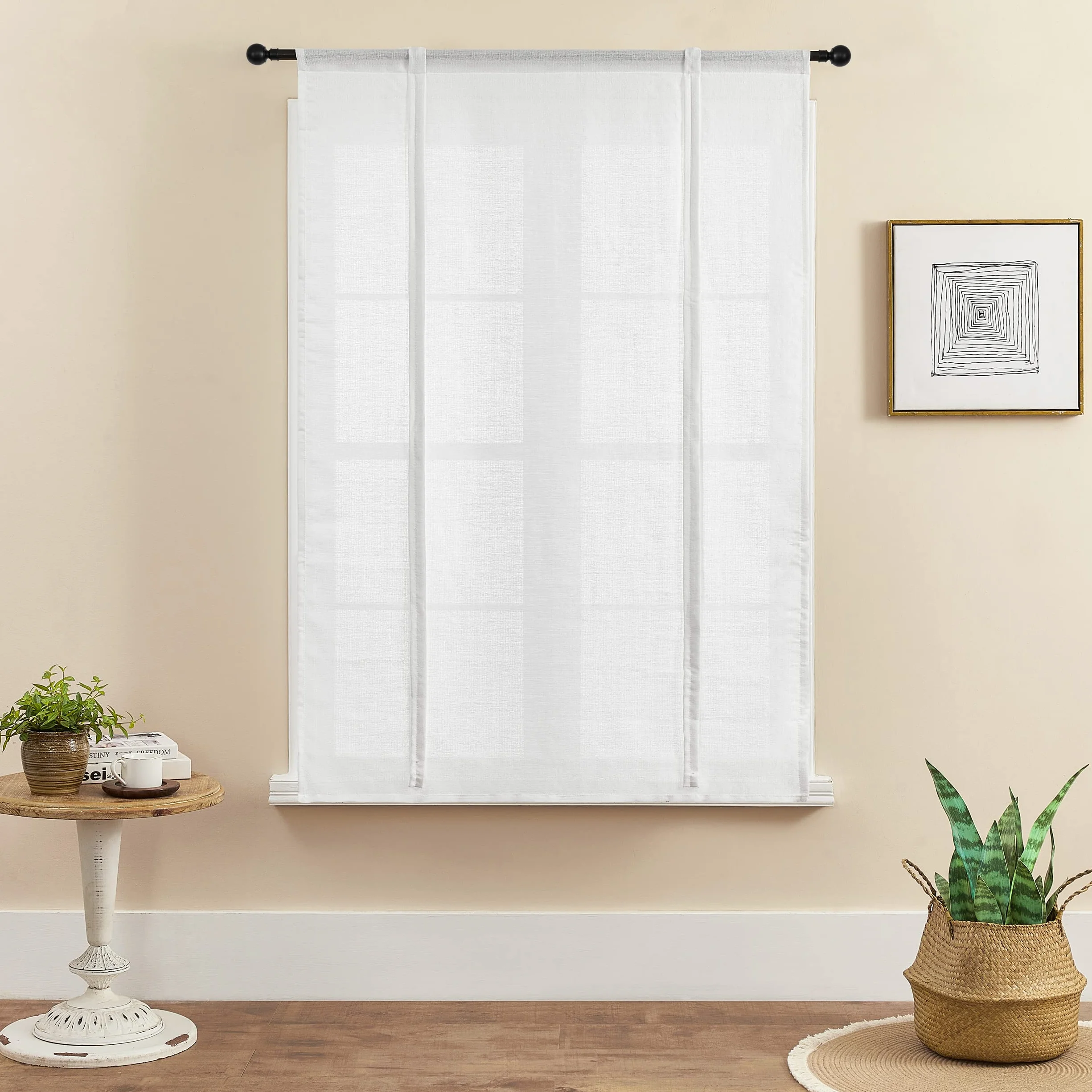 Tenda a pacchetto a 1 pannello, con legatura, spessa, tinta unita, con tasche per asta, per cucina, camera da letto, bagno, lavanderia, decorazione per finestra, 100x140cm, Bianco