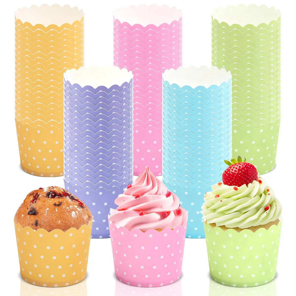 HavaCue 160 Pirottini per Muffin Carta Colorati, Pirottini per Confetti, Carta per Muffin da Forno, per Dessert, Feste, Party, Matrimoni, Natale, Compleanno, Halloween(Amarillo Morado Verde Rosa Azul)