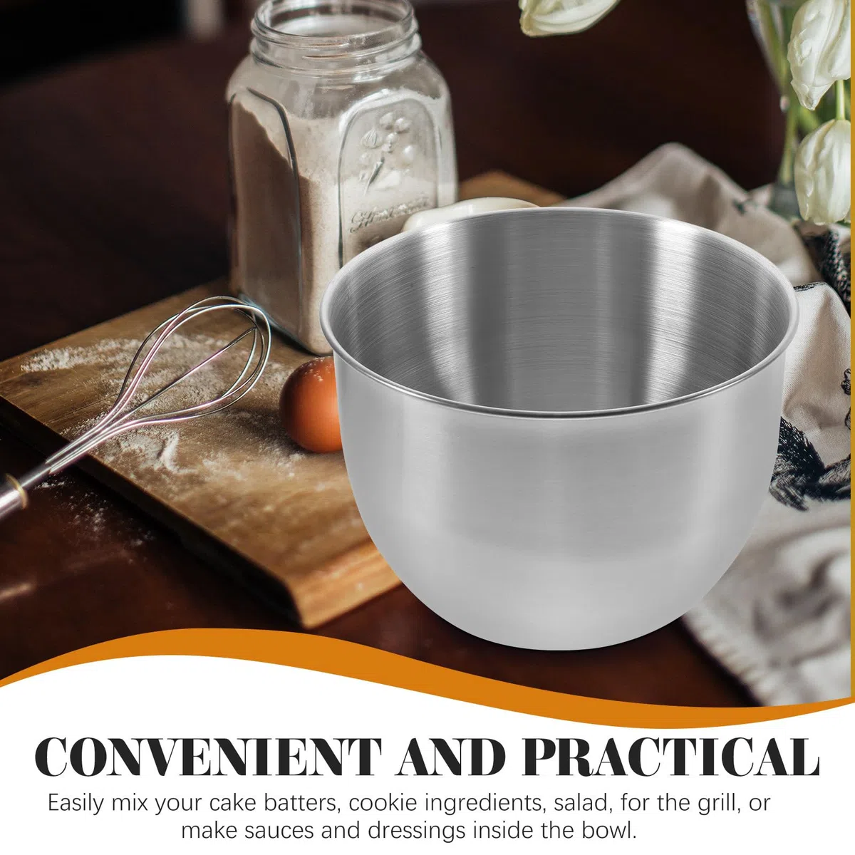 Housoutil Ciotola per Impastare e Mescolare in Acciaio Inox 201, Profonda, Diametro 19 CM, Utensile da Cucina per Montare Uova e Panna in Casa