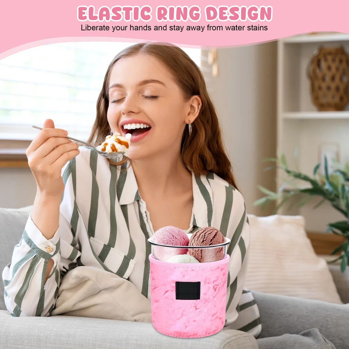 Hejo 4 Pezzi Custodie per Gelato in Neoprene per Ninja Creami DeluxeNC500 NC501 Serie,Maniche Isolate Riutilizzabili per Ninja Cream Deluxe Tubs,Manicotto per Ninja Coppe Gelato(24OZ)