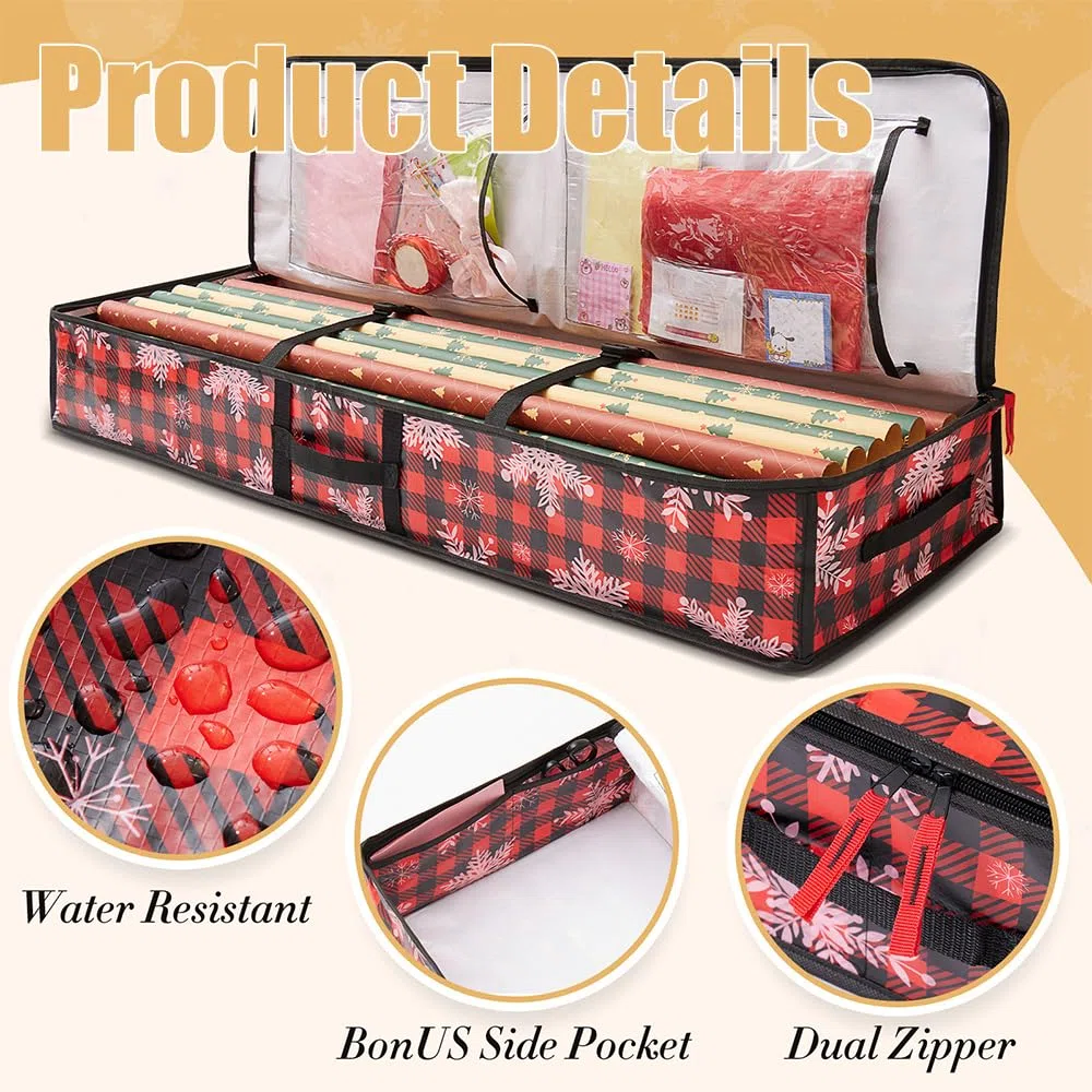 Organizzatore per Carta da Regalo, Porta Rotoli Carta Regalo di PE, Contenitore per Rotoli di Carta con Scomparti, per Nastri Regalo Fiocchi Accessori Decorativi, 105x35x16cm