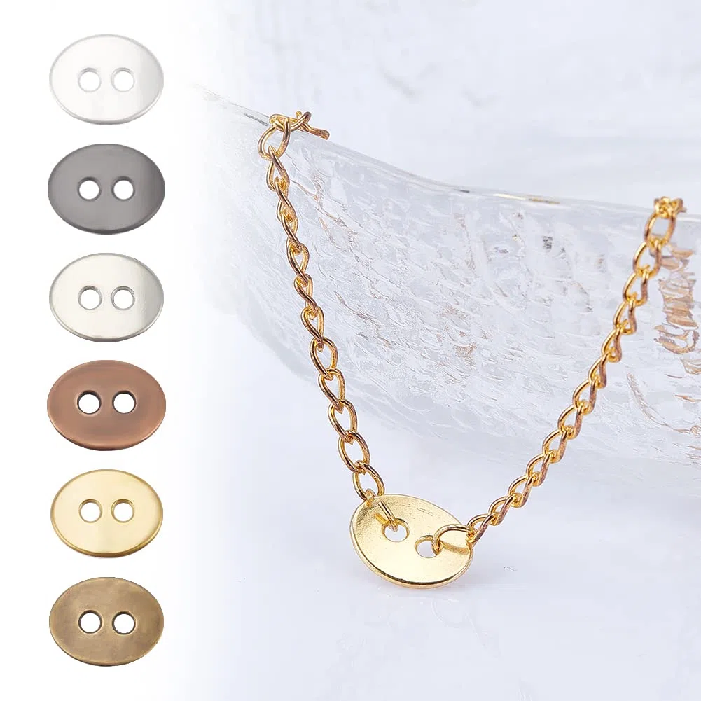 PH PandaHall 120pz Bottoni Ovali 2 Fori Bottoni per Bracciali Stile Tibetani, 6 Colori Bottoni in Lega Ovale per Creazione di Gioielli Collana Braccialetti Orecchino Artigianato Fai da Te, 14x11x1mm